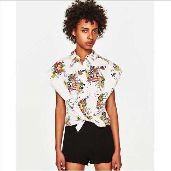 ZARA Pineapple Print Button Down Shirt - Picture 1 of 6